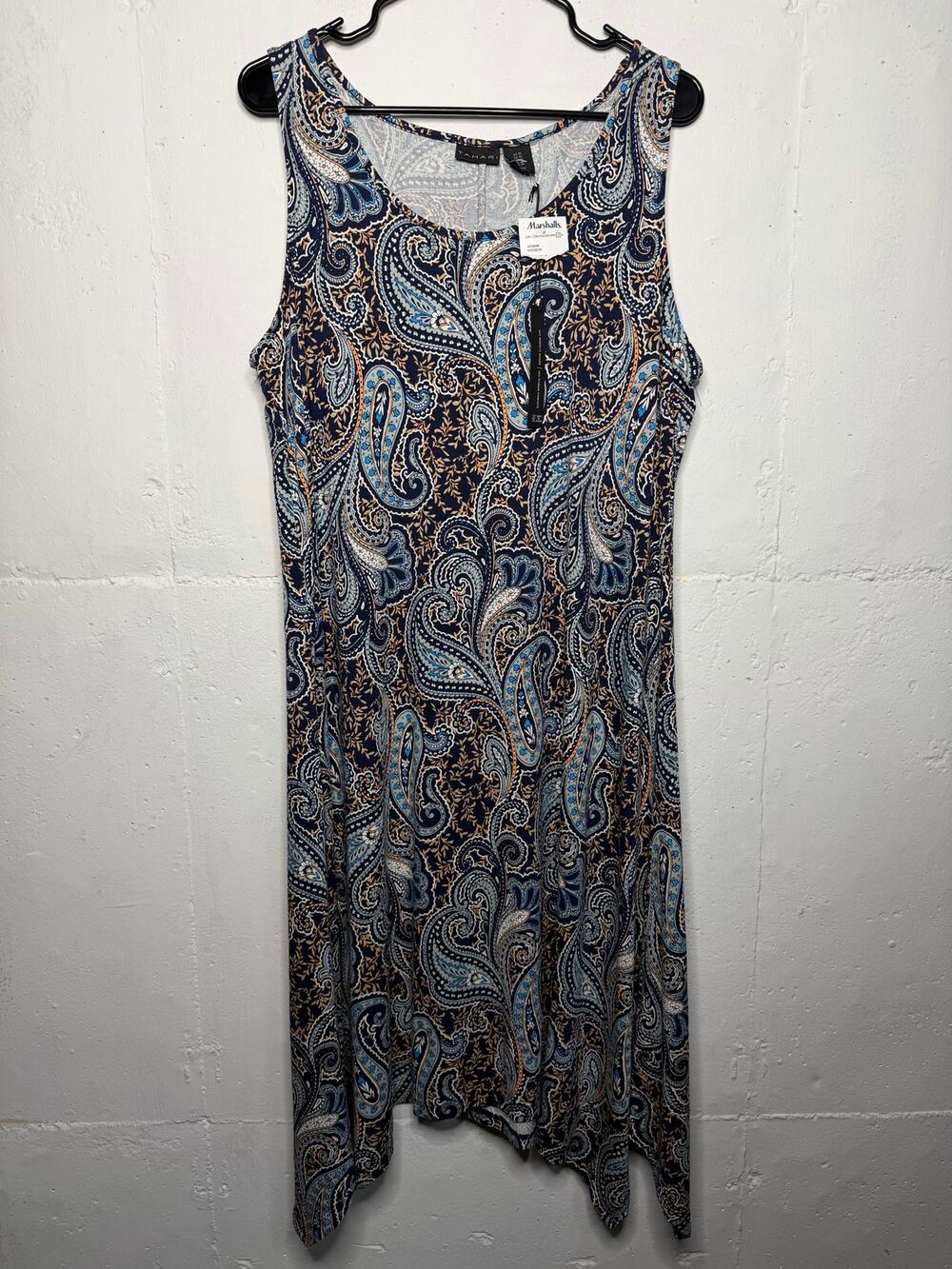 NEW Tahari Womens 1X Paisley Print Stretch Dress Purple Blue Sleeveless
